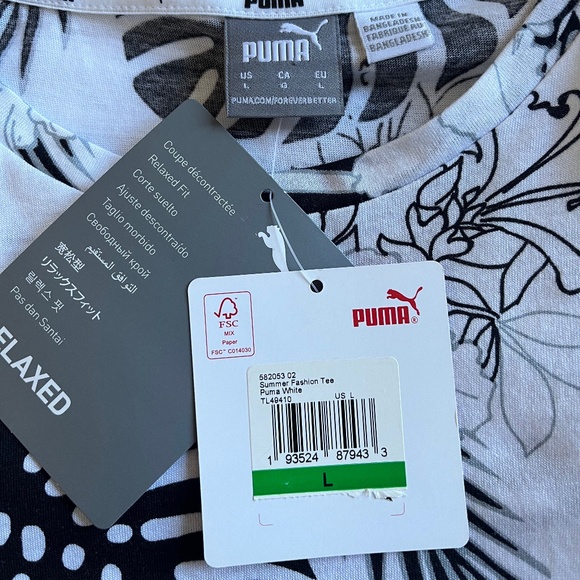 Puma Fashion Exotic Leaves Hawaii Floral White Cropped Boxy Relaxed Tee Top Larg - Picture 10 of 10